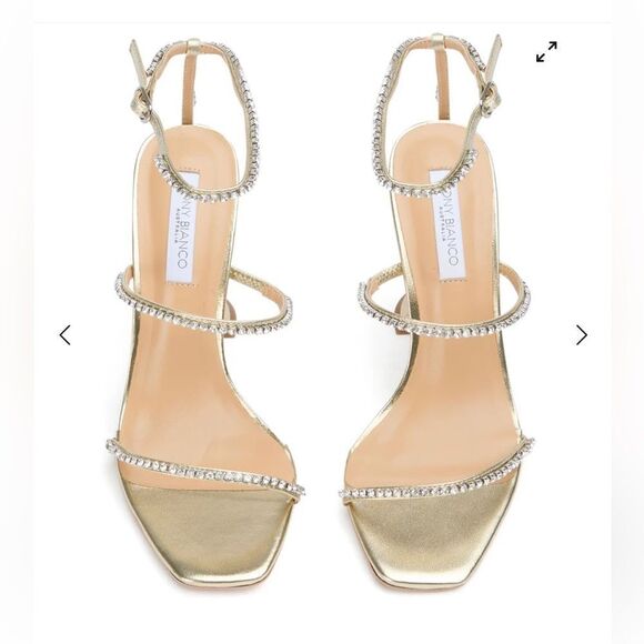 Tony Bianco Shy high heels shoes gold metallic rhinestone strappy Revolve Sz 8 - Picture 3 of 15